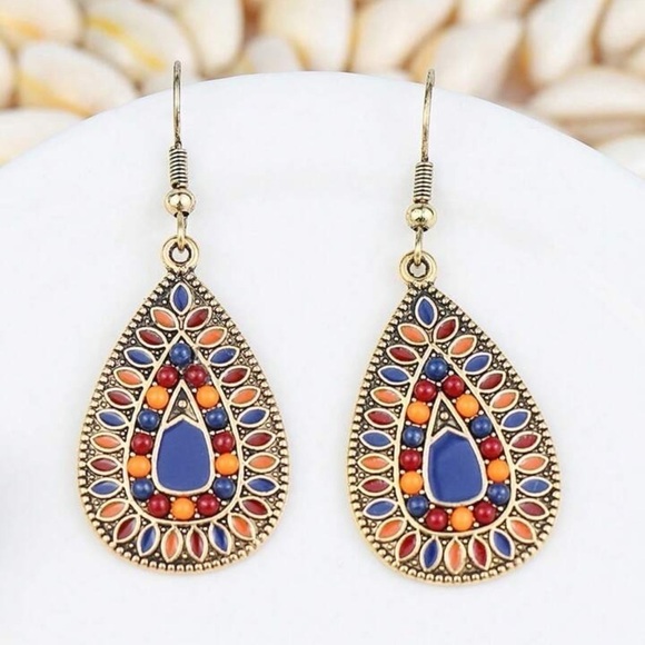 ENAMEL WATERDROP BOHO DROP FASHION EARRINGS - Picture 3 of 4